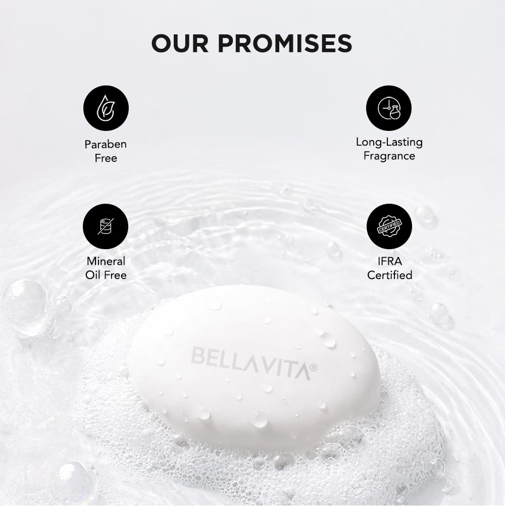 BELLAVITA White Oud Perfume Bathing Soap | Moisturising Skin | 99% Glycerin | Intense Freshness | Long-Lasting Fragrance | Paraben-Free | Mineral Oil-Free | Pack of 3 | 300g