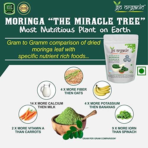 Go Organic Pure Moringa Leaf Powder 300g | Organic Moringa Oleifera Superfood for Immunity & Energy Boost | Natural Leaf Powder