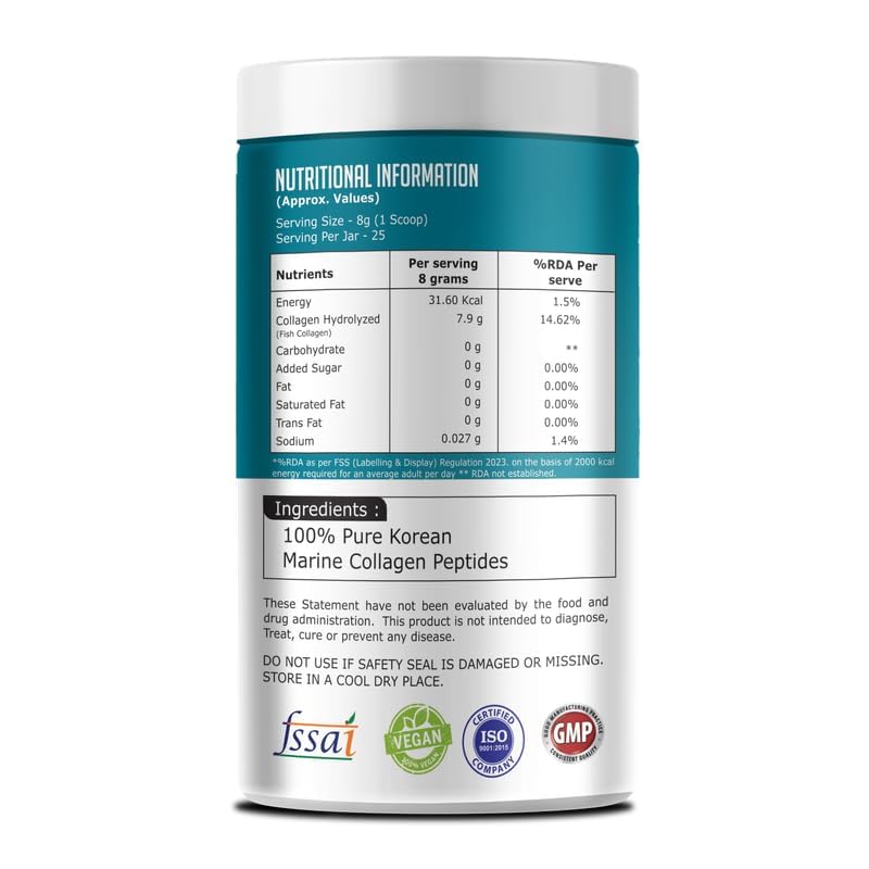Glowsik Korean Marine Collagen Powder | Marine Collagen Supplements for Women and Men - 200 Gms | Pack of 2 | Unflavoured