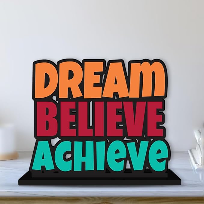 Artvibes Wooden Idols and Figurine Dream Believe Achieve Quote Table Decoration for Office Desk | Home Decor | Living Room
