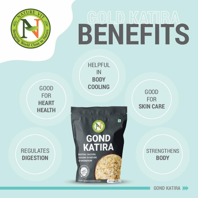NatureVit Pure Gond Katira (Edible Almond Gum) | High Cooling Properties | Natural Tragacanth Gum Superfood | Calcium · Magnesium · Protein