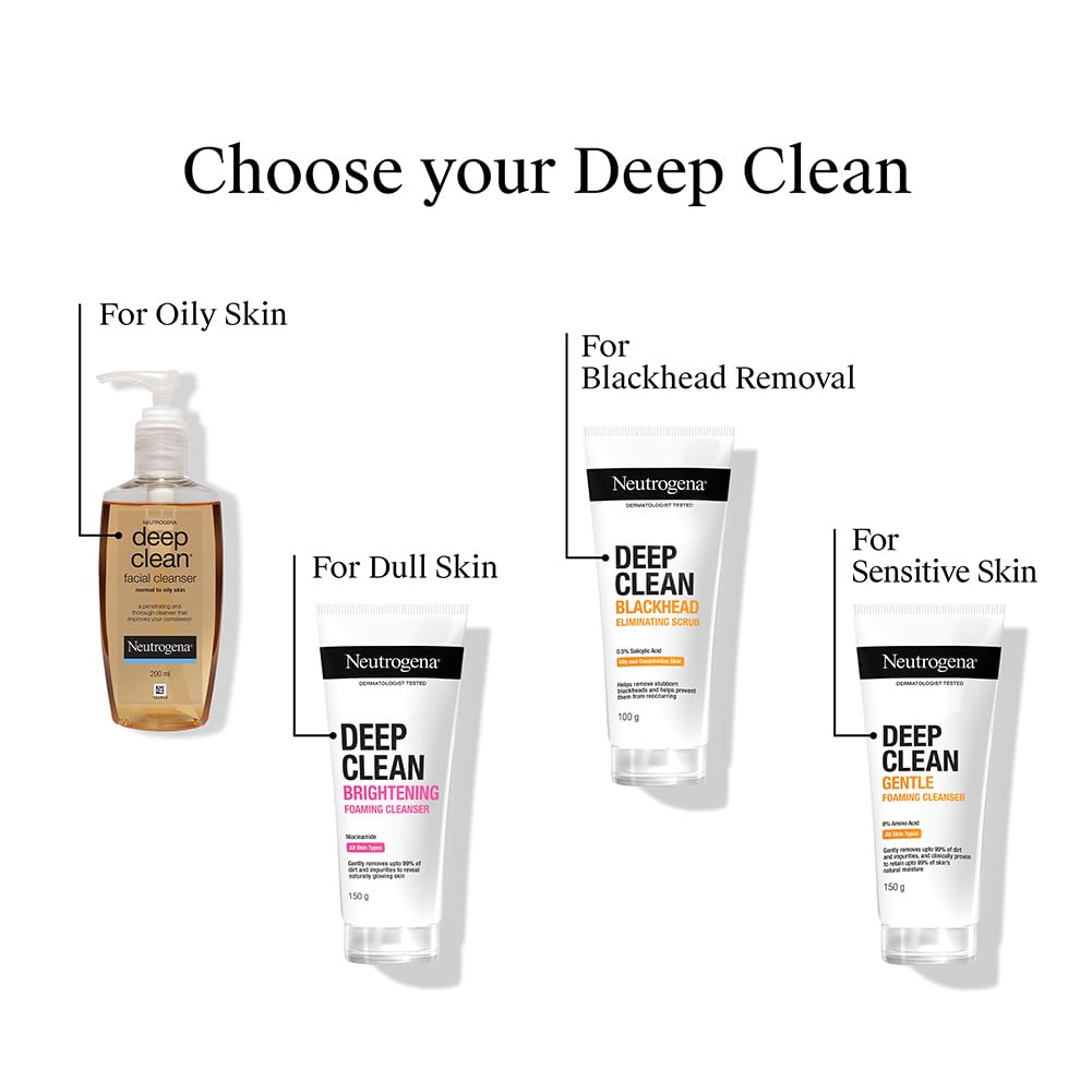 Neutrogena Deep Clean Gentle Facial Cleanser | 2x Glycerin & Cleansing Agent | Alcohol-Free | Dermatologist Tested | Normal to Oily Skin | For Men and Women | 200ml