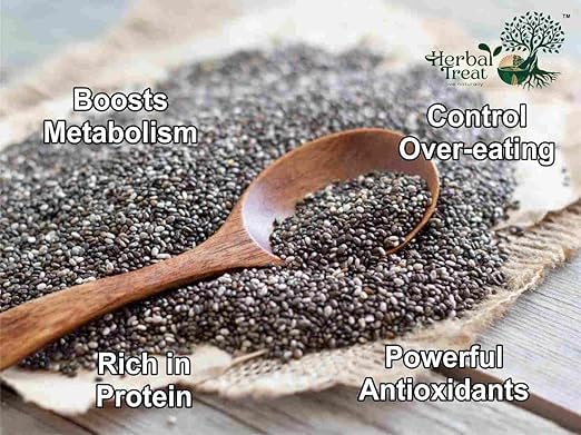 Herbal Treat Chia Seeds | High Fiber, Omega-3, Protein Superfood | Non-GMO, Gluten-Free | Perfect for Smoothies, Baking (250gram, Chia Seeds)