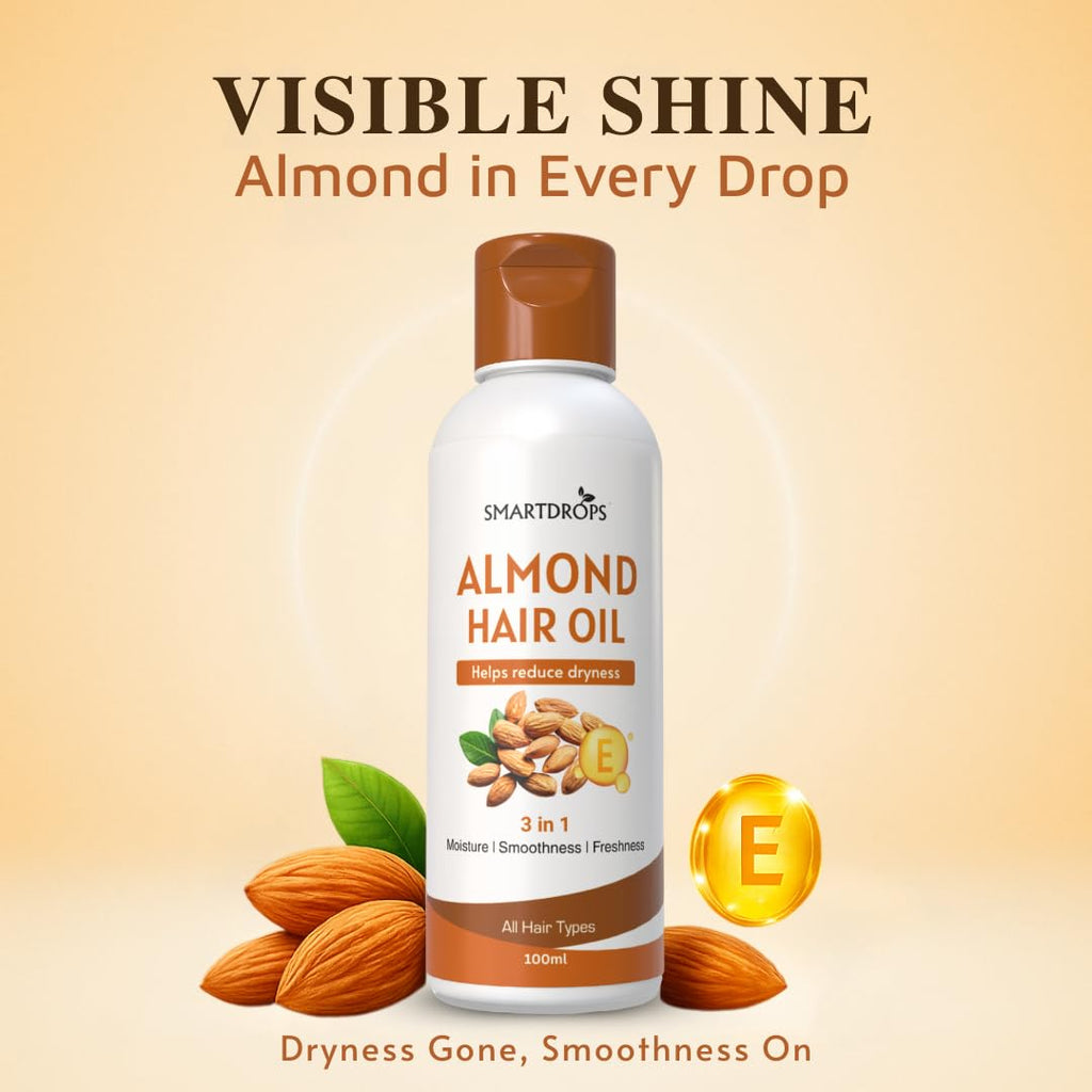 Smartdrops Almond Hair Oil with Vitamin E for Daily Hair Care and Scalp Massage Routine, Lightweight Hair Oil for Men and Women | 100ml (Pack 1)