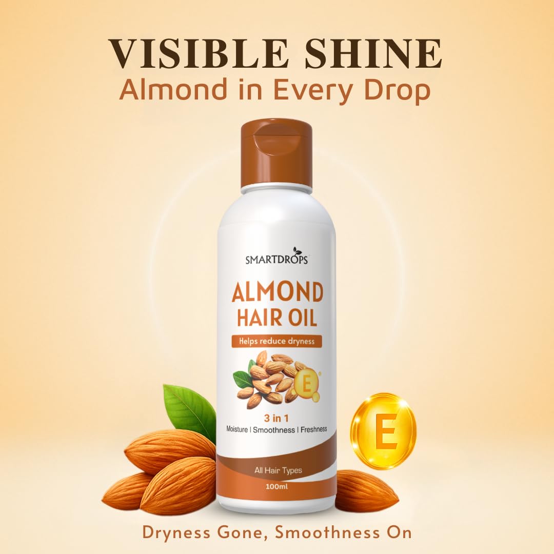 Smartdrops Almond Hair Oil with Vitamin E for Daily Hair Care and Scalp Massage Routine, Lightweight Hair Oil for Men and Women | 100ml (Pack 1)