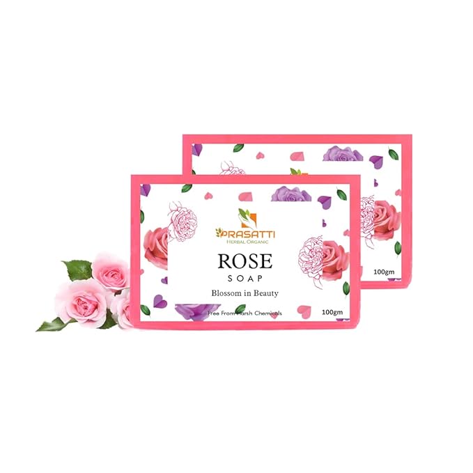 Prasatti Herbal Organic Rose Bathing Soap With Skin Nourishing - 100 Gms | Pack of 2