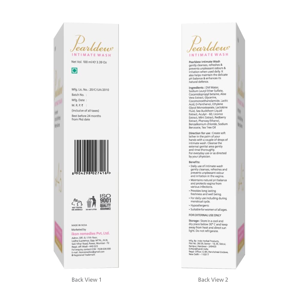 Pearldew Intimate Wash With Aloe Vera, Glycerine, Licorice, Redberry, Tea Tree Oil & Tulsi | pH 4.5 Balanced - 100 Ml