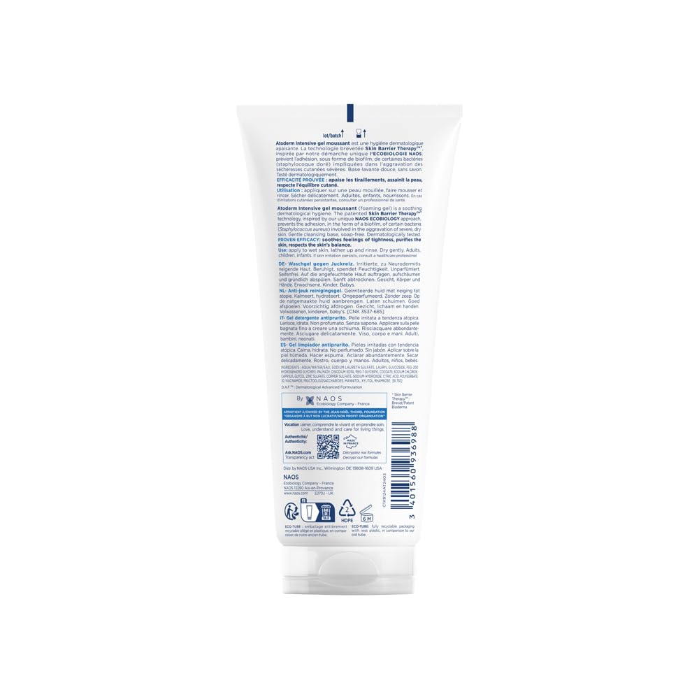 Bioderma Ultra-Soothing Foaming Gel Atoderm Intensive Gel Moussant | Anti-Itching Cleanser With Niacinamide, 200ml