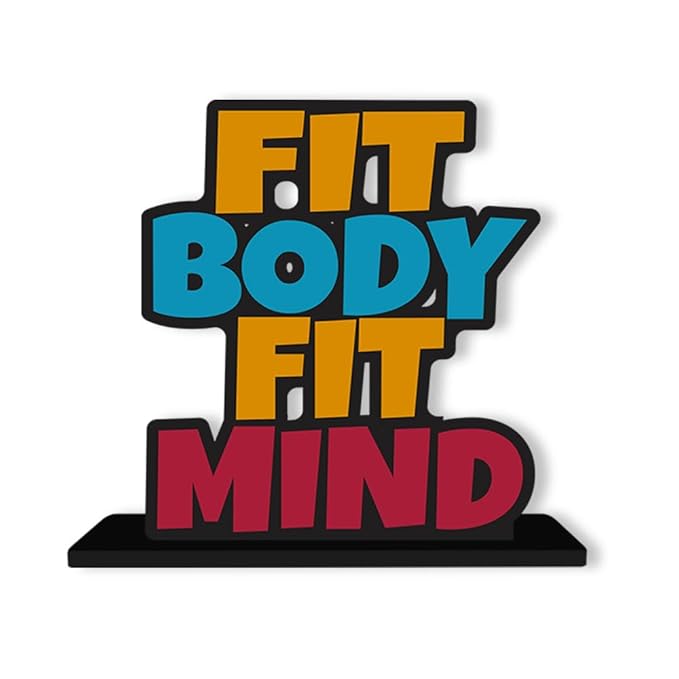 Artvibes Wooden Idols and Figurine Fit Body Fit Mind Fitness Positive Quotes Table Decor for Office Desk Showpiece