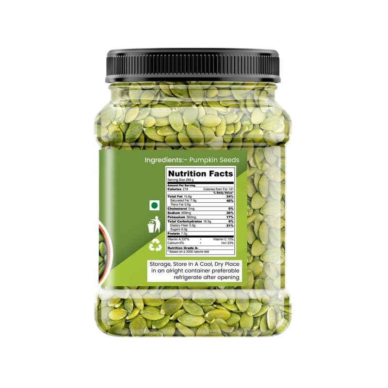 MarwarBites Premium Pumpkin Seeds - AAA Grade | Kaddoo Beej | Edible Seeds for Snacking, Topping & Baking | Raw & Natural Superfood Diet Snack | Rich Source Of Fibre | Resealable Jar Pack