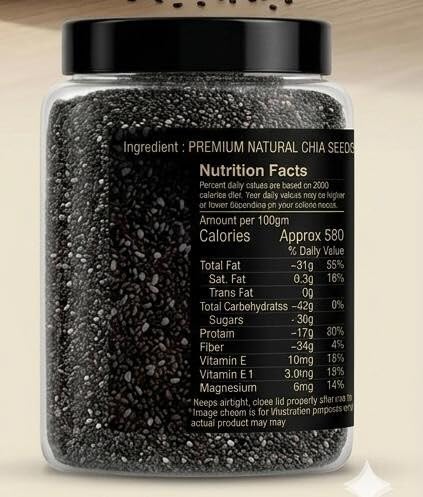 WELMORA Premium Raw Chia Seeds – (Weight-500gm) 100% Natural & Organic Superfood | High in Omega-3, Fiber & Protein | Best for Weight Management, Smoothies & Breakfast Pudding