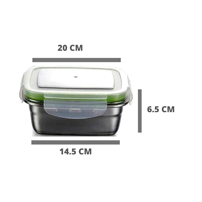 Femora Lunch Box High Steel Rectangle Heavy Duty Airtight Leakproof Unbreakable Storage Container With Lock Lid | 850 Ml | Set of 3