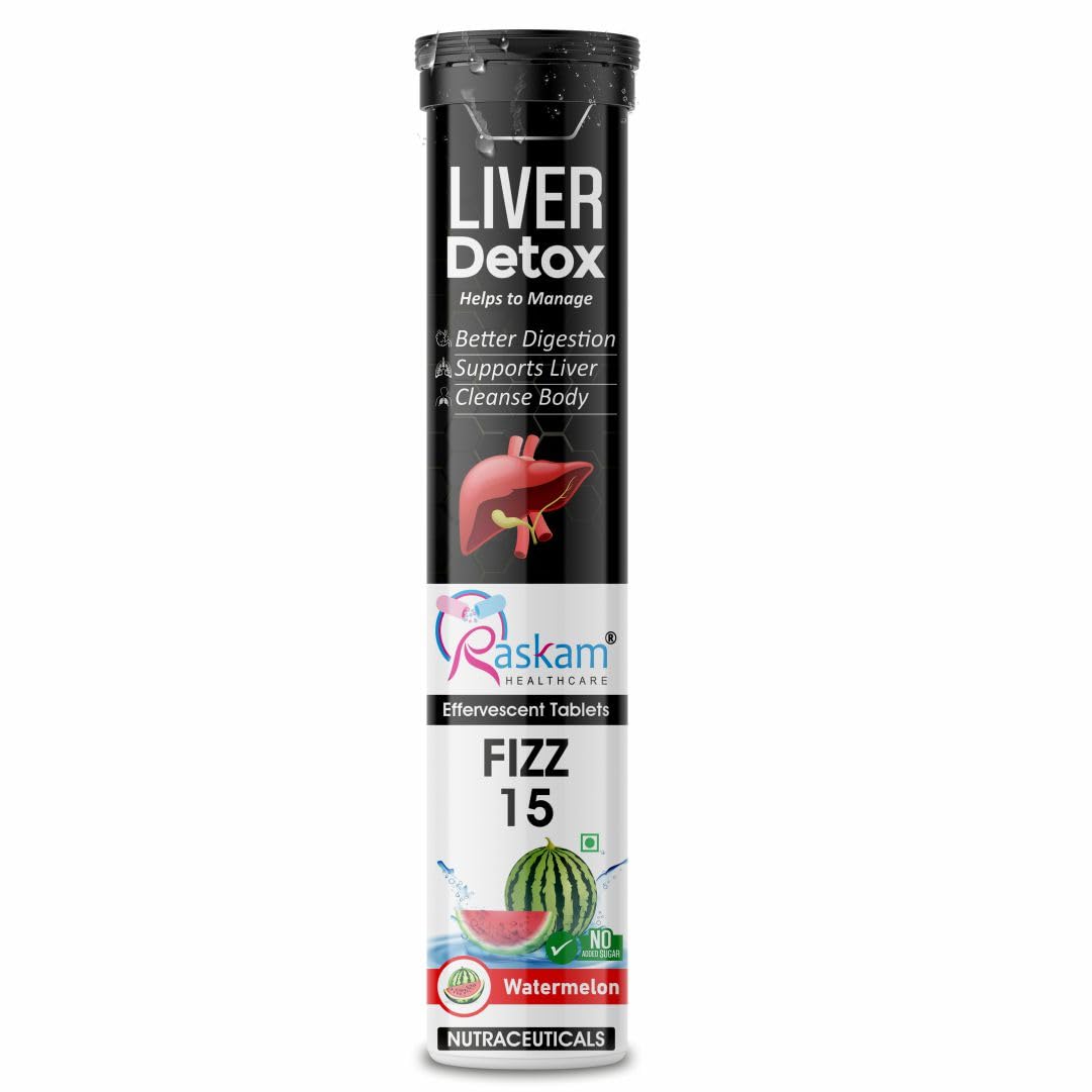 Liver Detox Effervescent â€“ Plant-Based Detox with 9 Ayurvedic Herbs | Sugar-Free | Refreshing Watermelon Flavor | Drop, Fizz, Sip | Fizz 15 Tablets Pack of 1