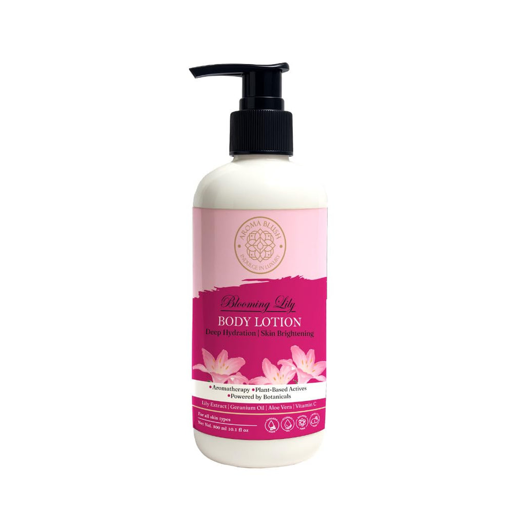 Aromablush - Blooming Lily Body Lotion | Geranium Oil, Vitamin E | Intense Hydration & Floral Freshness | Soothes & Balances | Non-Greasy | For All Skin Types | 300ml
