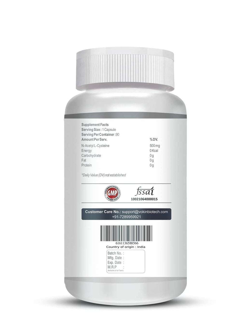 Vokin Biotech N-Acetyl L-Cysteine (NAC) â€“ Supports Healthy Respiratory Function- 500mg â€“ 90 Capsules