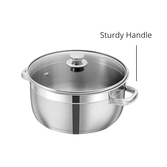Vinod Bremen Stainless Steel Saucepot Set of 2 with Glass Lid | 2.5mm Thick Base | Riveted Sturdy Handle