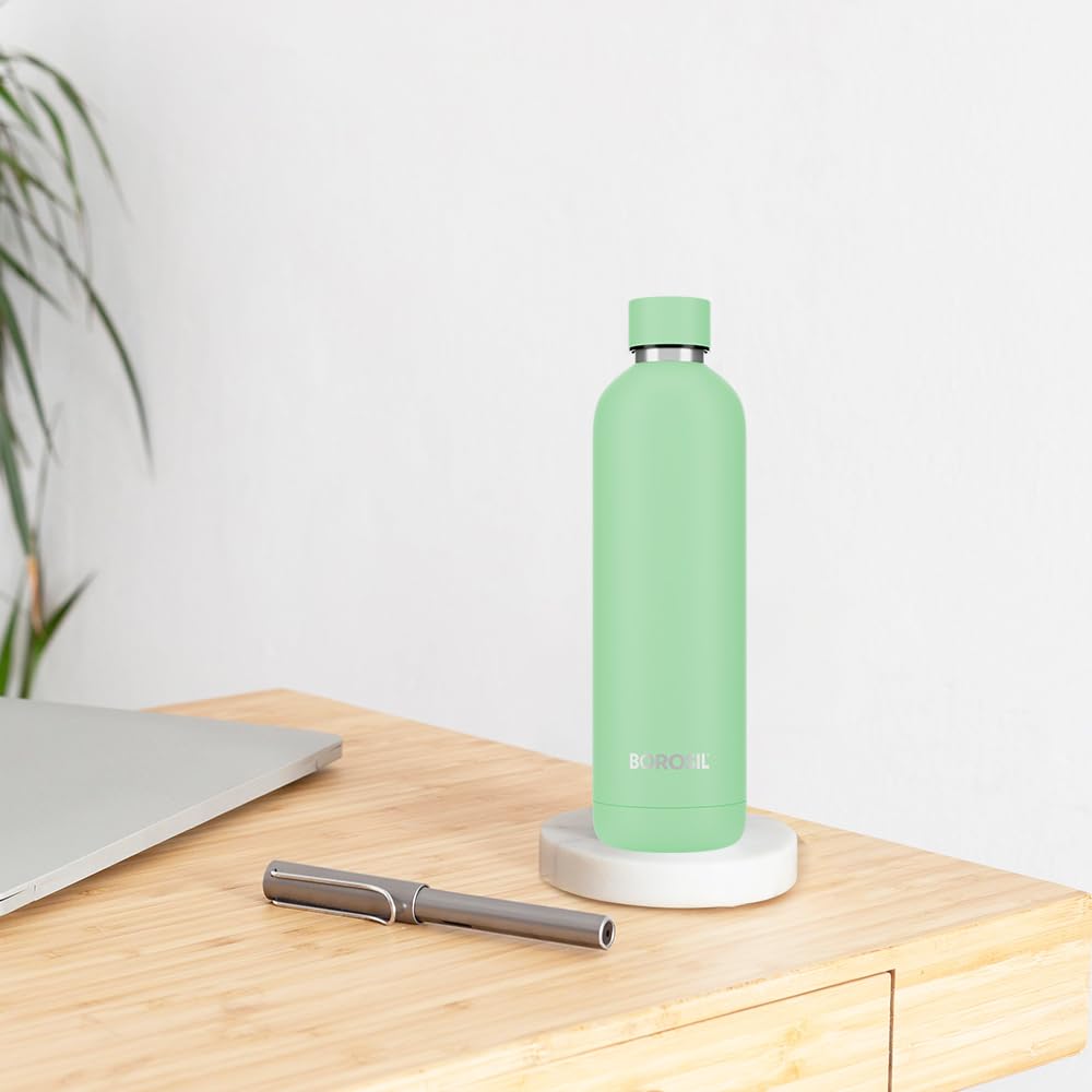 Borosil Hydra Pacific Stainless 700 Ml Insulated Water Bottle | Blue Stainless Steel Bottle | Double Wall Vacuum Insulation | 12 Hours Hot & Cold