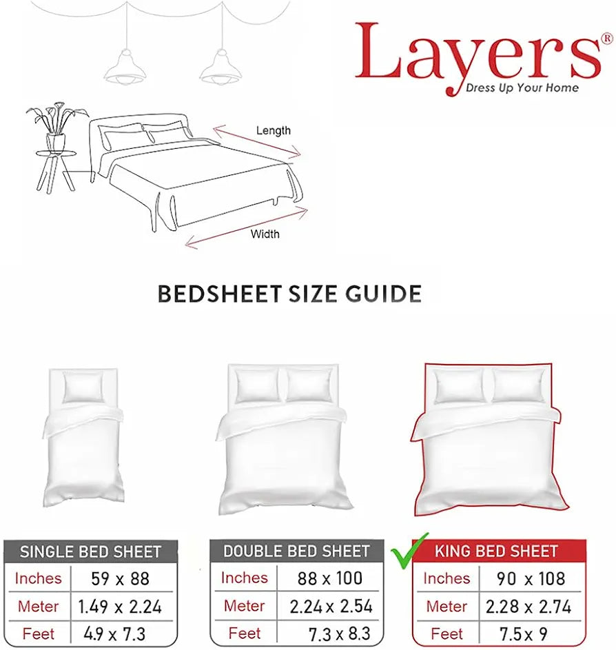 Layers Zen Cotton Blend King Bedsheet Set 1 King Cotton Bedsheet & 2 Pillow Covers Breathable & Anti-Wrinkle 225 CVC Grey Brush Stripes