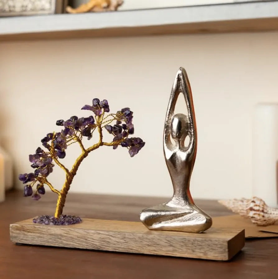 Ritualistic Namaste Amethyst Quartz Crystal Tree Handcrafted for Energy Healing Meditation