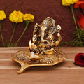 Collectible India Aluminium Ganesh with Diya Idol Medium Gold