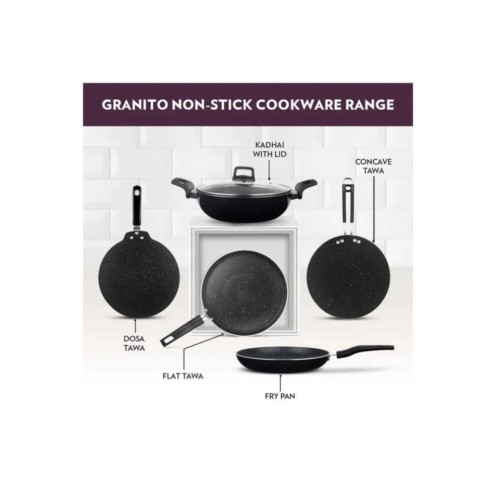 Borosil Granito Non-stick Fry Pan | Induction Friendly | Granite Finish | Pfoa-free | 26 Cm Diameter | Black