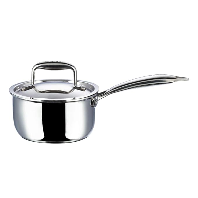 Vinod Platinum Triply Stainless Steel Saucepan with Lid - 1.2 litres (14 cm) | 2.5 mm Thick | Tea, Chai Pan