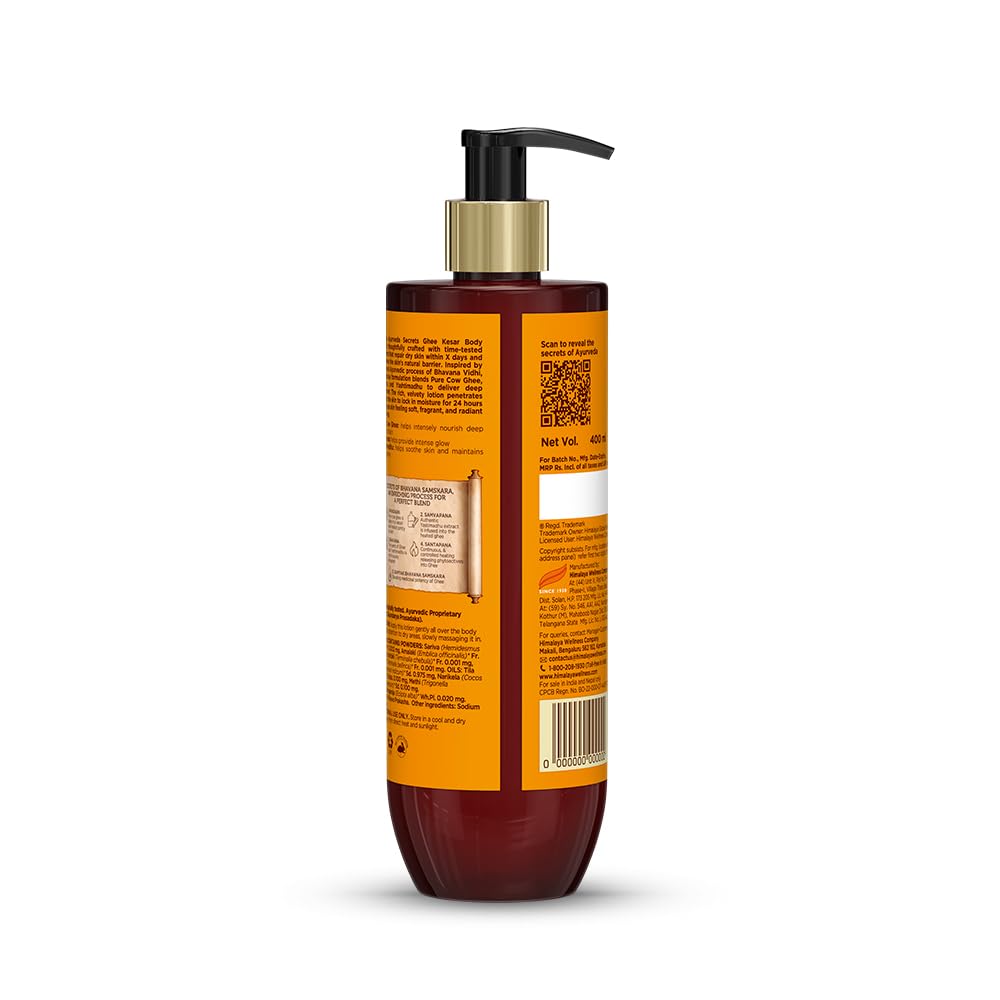Himalaya Ayurveda Secrets | Ghee Kesar Moisturizing Body Lotion for Dry Skin | With pure cow ghee, kumkuma (saffron) | Paraben & Sulphate Free moisturizing lotion, Ayurvedic | 200ml