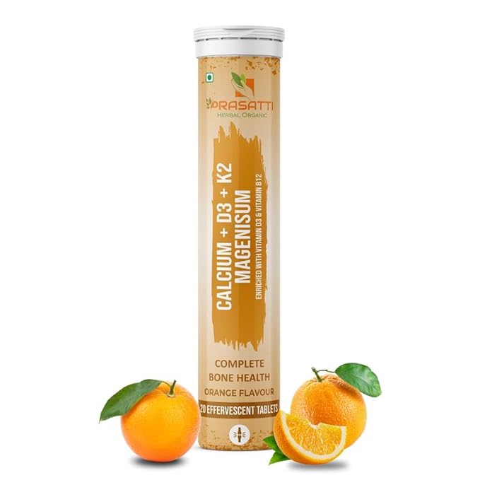Prasatti Herbal Organic Calcium, Magnesium Orange Flavour - 20 Effervescent Tablets