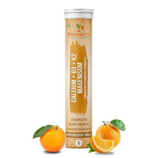 Prasatti Herbal Organic Calcium, Magnesium Orange Flavour - 20 Effervescent Tablets