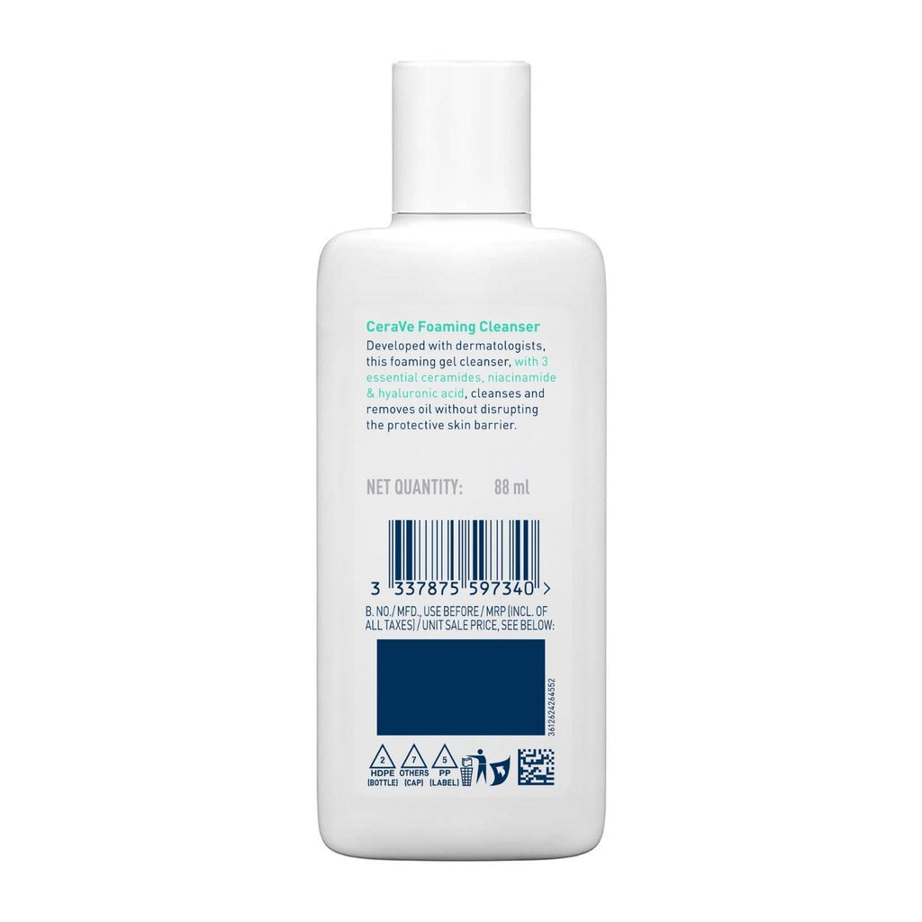 CeraVe Foaming Cleanser For Normal To Oily Skin (88ml) - Dermatologist-Developed Facewash | Non-Comedogenic And Fragrance-Free Cleansers For Acne-Prone Skin