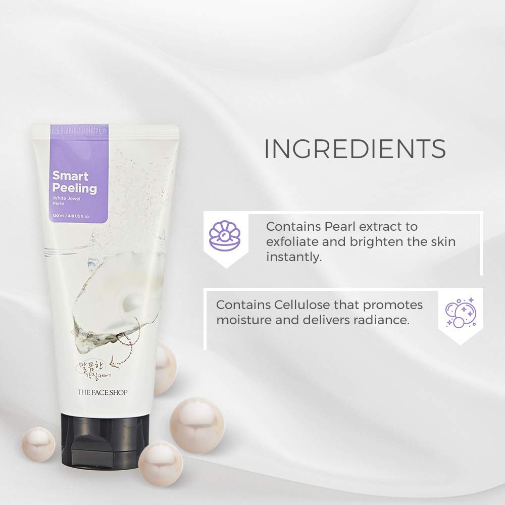The Face Shop Smart Peeling White Jewel Gentle Exfoliator Face Scrub with Pearl Powder extracts for Brightening| Removes Tan and Blackheads,120ml