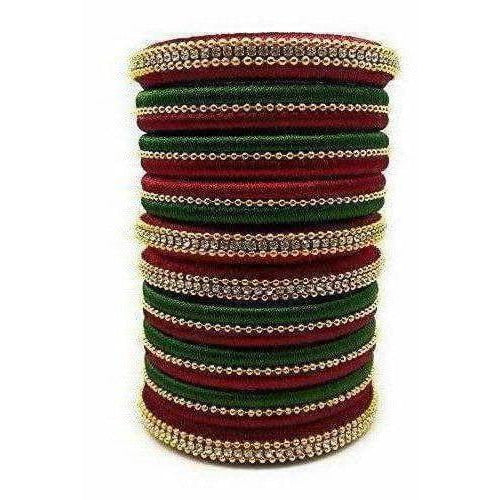 Handmade Silk Thread Bangle Maroon and Green Color