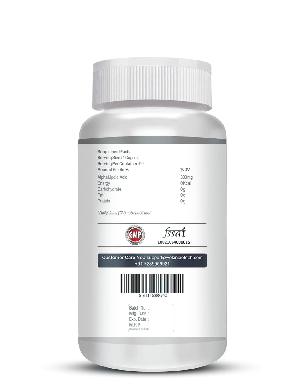 Vokin Biotech Alpha Lipoic Acid (ALA) 300 mg- Support Nerve Health & Sugar Metabolism (90 Capsules))