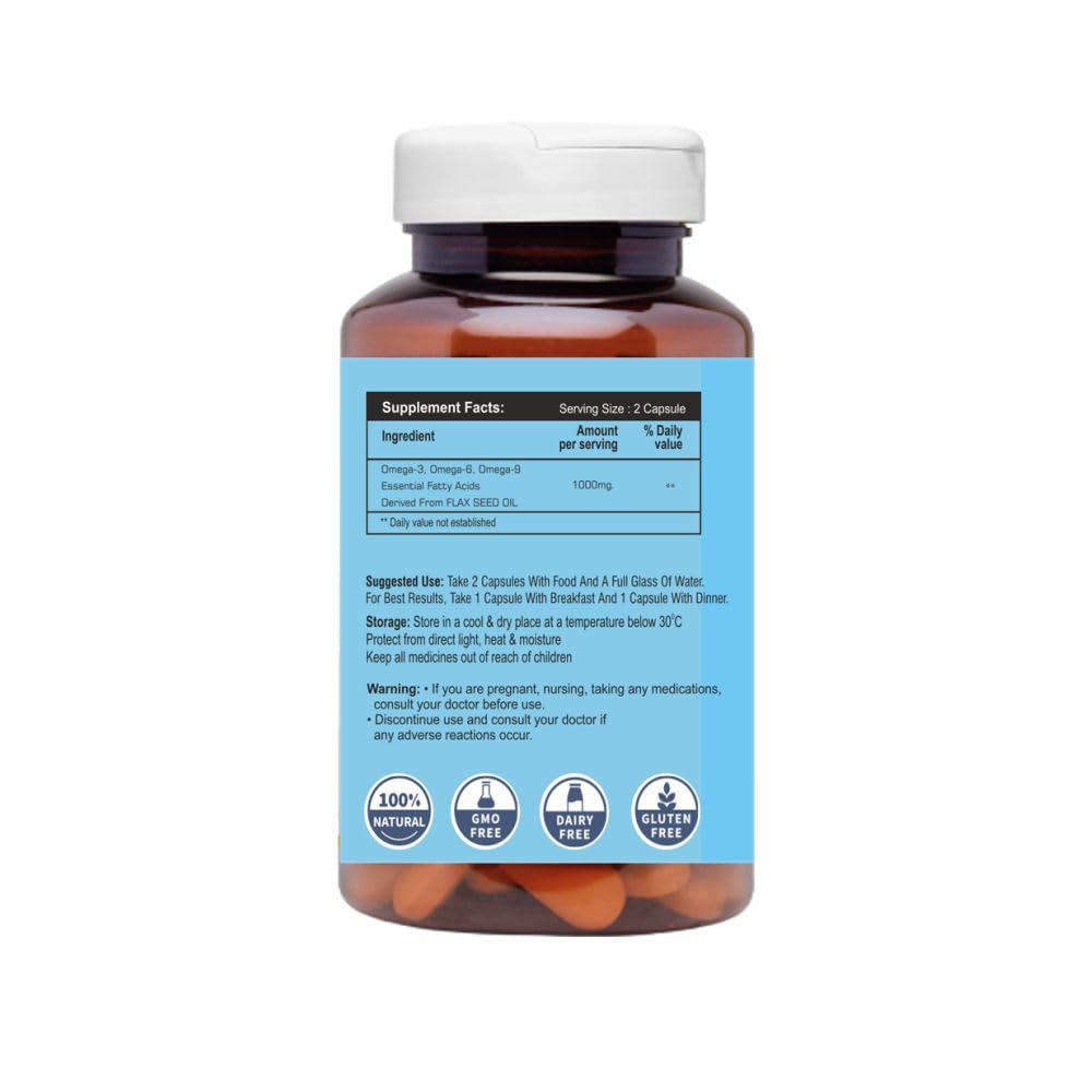 Walpar Cold Pressed Organic Flaxseed Oil 1000mg Omega 3, 6, 9-90 Capsules (Pack of 1)