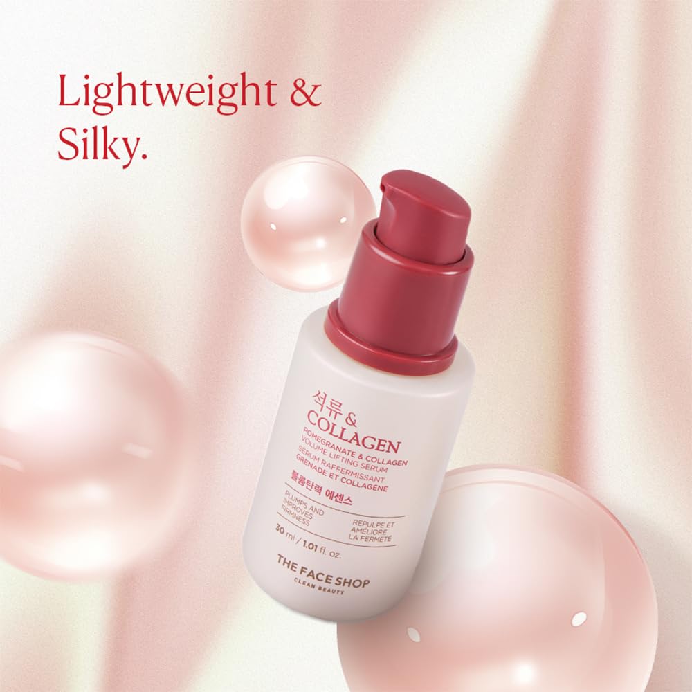 The Face Shop Collagen & Pomegranate Volume Lifting Face Serum | With 10% Marine Collagen & Hyaluronic Acid for Firming, Wrinkle Care & Intense Hydration | Korean Skincare Serum, 30ml