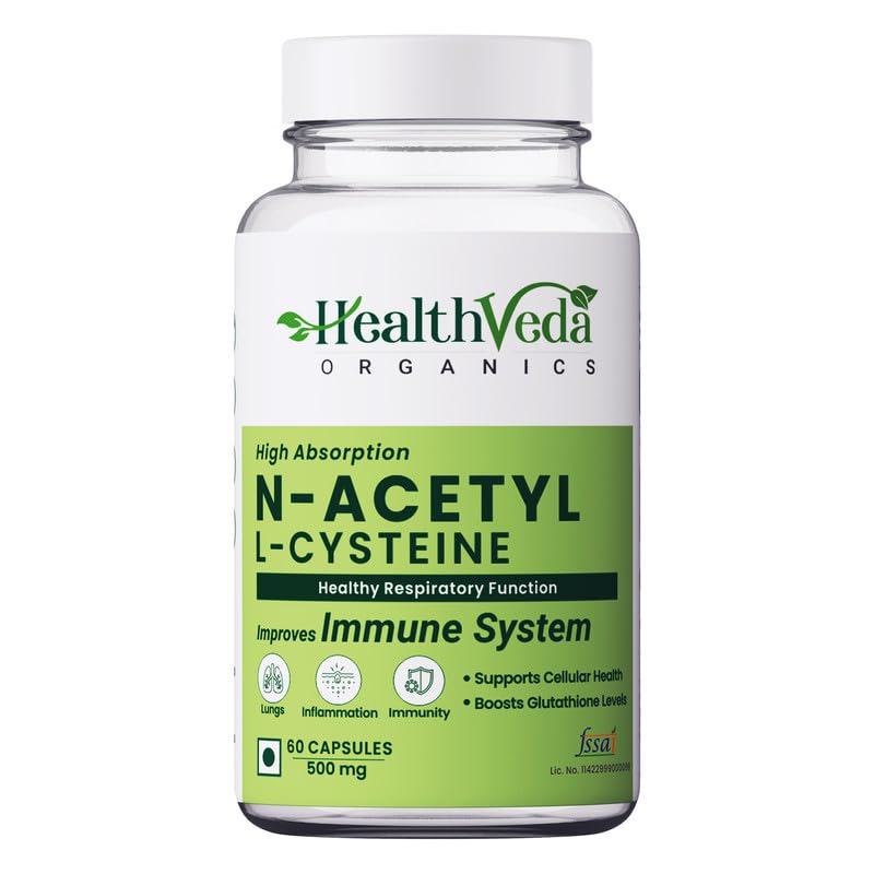 HEALTH VEDA ORGANICS PRIVATE LIMITED N - Acetyl L - Cysteine 500Mg | 60 Veg Capsules | Lungs & Respiratory Support | Immune Health | For Both Men & WomenÂ¦