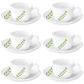 Larah by Borosil Botanica Cup and Saucer Set | 140ml Each | 6-pieces | White
