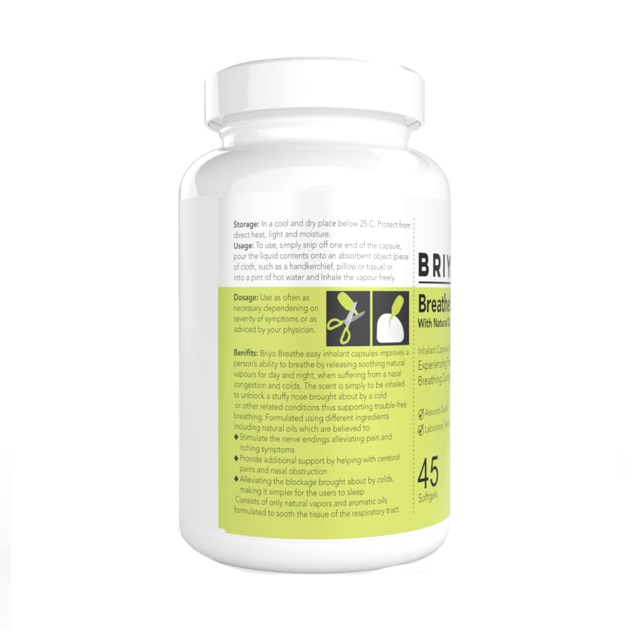 Briyo BreatheEase - 45 Decongestant Capsules for Experiencing Trouble-Free Breathing During Common Cold