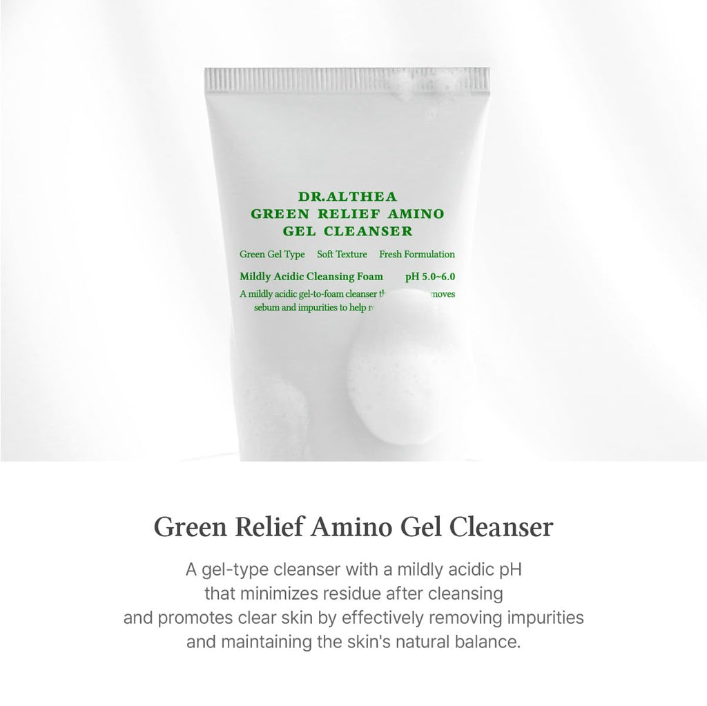 Dr.Althea Green Relief Amino Gel Cleanser | Lightweight & Hydrating Makeup Remover | Daily Face Wash with Hyaluronic Acid | Korean Vegan Skincare for All Skin Types | 100ml