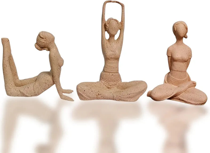 Mariner's Creation Premium Home Decor Showpiece- Set Of Three Modern Art Yoga Lady Showpiece 12X6X14.5Cm Beige