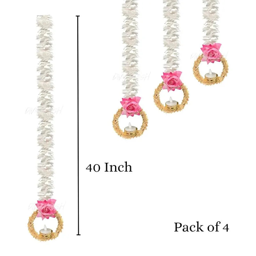 Wall Hangings for Home Decoration Pink Rose Handmade Set of 4 Style 18