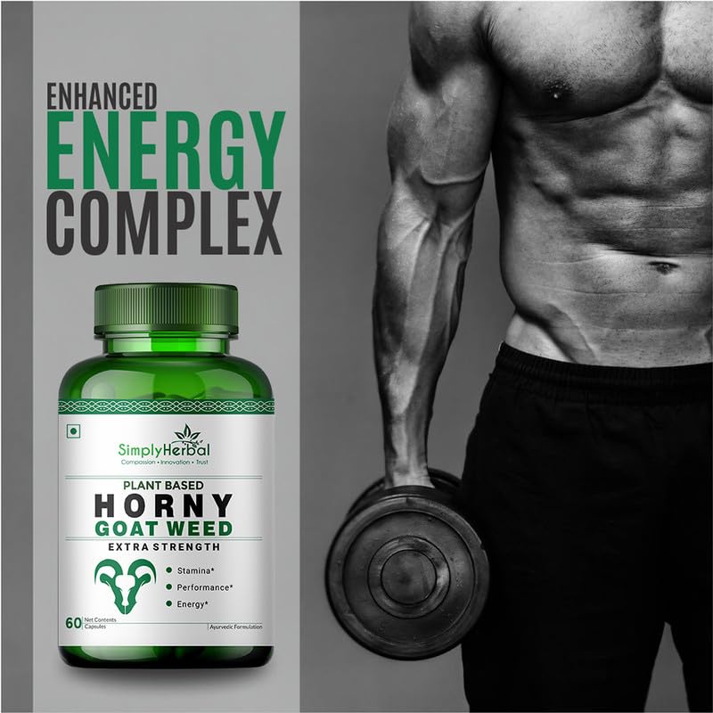 Simply Herbal Horny Goat Weed Capsules for Men & Women | With Maca Root, Tongkat Ali & Ginseng | 800mg per Serving | 60 Vegan Capsules | Energy, Vitality & Endurance Support Supplement