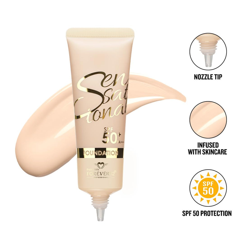 Daily Life Forever52 Sensational SPF 50+ Foundation (White Peach-04, 30ML) Enriched with Hyalorinic Acid. Niacinamide and Vitamin E| Upto 12Hrs Longlasting Radiant Finish
