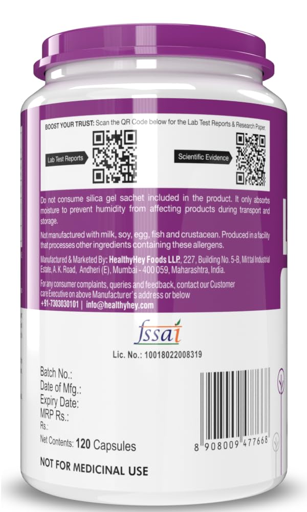 HealthyHey Nutrition L-Lysine 120 Vegetable Capsules