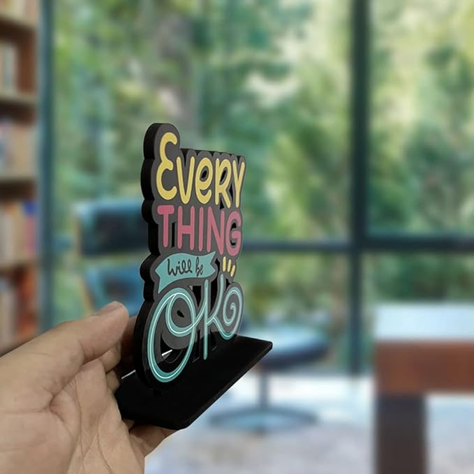 Artvibes Wooden Idols and Figurine Every Thing Will Be Ok Inspirational Quote Table Decor for Office Desk | Home Decoration
