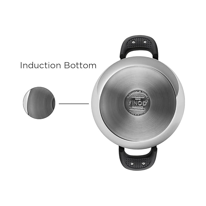 Vinod Durban Stainless Steel Kadhai with Glass Lid 1.7 Litre (20 cm) | 6.2mm Thick | Kadhai for Deep Frying