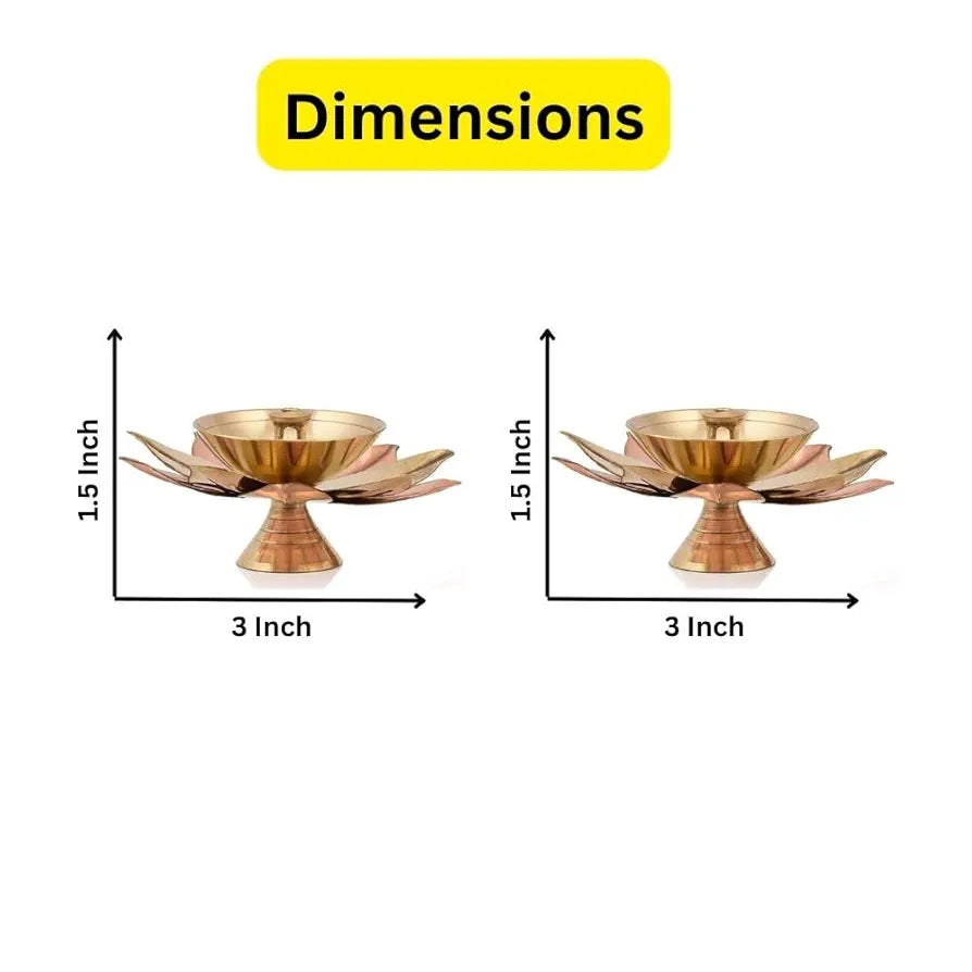 Collectible India Brass Diya Lamp Lotus Shape Decorative Akhand Deepak for Pooja - Set of 2