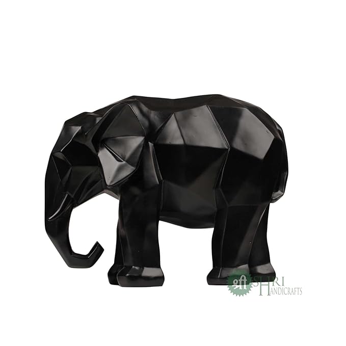 Indicast 8" Inch Abstract Black Elephant Sculpture Figurine Handicraft Home Desk Decor Geometric Resin Wildlife Statue | Black