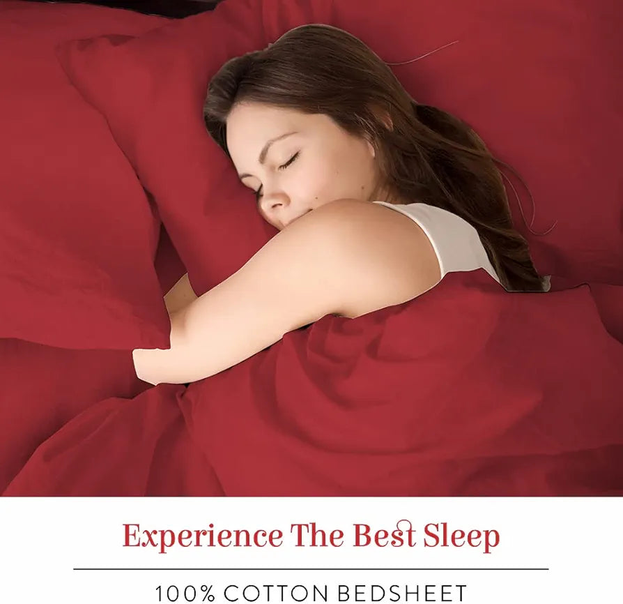 Layers Be Bold Cotton Bedsheet Set for All Seasons Lightweight Moisture Absorbent 140 TC King Size Red Solid