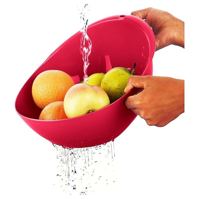 Frenchware 1 Unit Plastic Colander Bowl, Premium-grade Plastic, 100% Food Safe | Dishwasher Safe | Red Colour